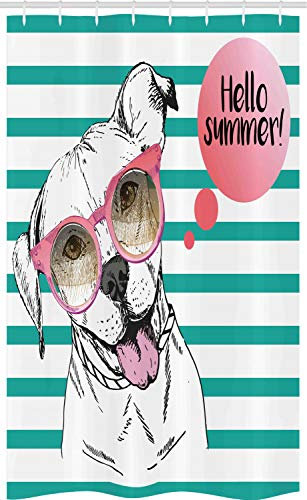 ABAKUHAUS Pitbull Schmaler Duschvorhang, Englisch Pitbull Sunglassess, Badezimmer Deko Set aus Stoff mit Haken, 120 x 180 cm, Mehrfarbig