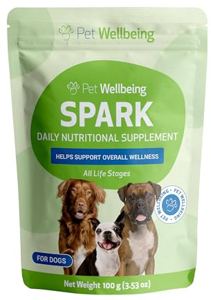 Pet Wellbeing SPARK Daily Greens for Dogs - Whole Body Vitality, 100 g | NASC Certified & Vet-Formulated Nutritional Powder with Probiotics & Digestive Enzymes for Gut Health & Holistic Health