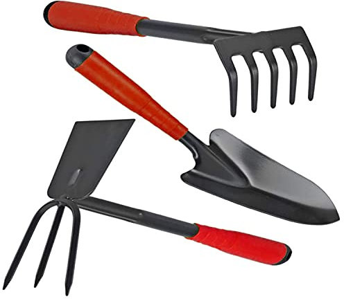 VITO iTools - 3-teiliges Gartenwerkzeug-Set, mit Blumenkelle, Doppelhäckchen und Handharke - Schaufel - Harke - Doppelharke - Gartenhandwerkzeug Qualität von iTools !