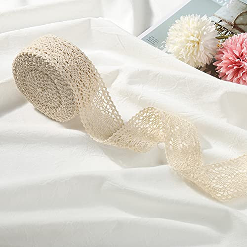 DAHI spitzenband 10 meter Vintage Spitzenbordüre ca.4.5cm Zum Nähen für Hochzeit Tischdeko Basteln Geschenkband Kraftpapier (beige)