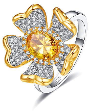 YAZILIND 925 Sterling Silber Ehering Schnitt CZ Zirkonia Blumenform Ewigkeit Ringe Frauen Verlobung Schmuck Gelb 18.8