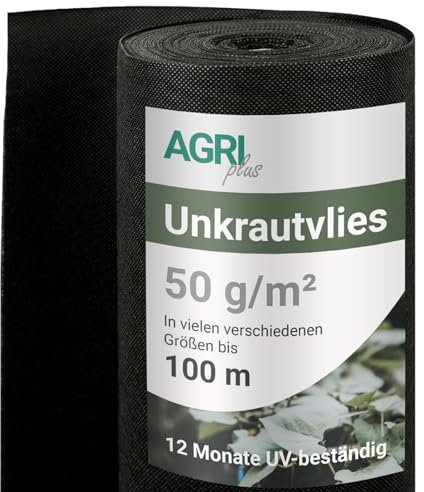 AGRI plus Unkrautvlies I 3,2 x 25 m I Verschiedene Maße I Reißfestes 50 g/m² Polypropylen Vlies für den Außenbereich I Gartenvlies gegen Unkraut I Vlies wasserdurchlässig & UV-beständig
