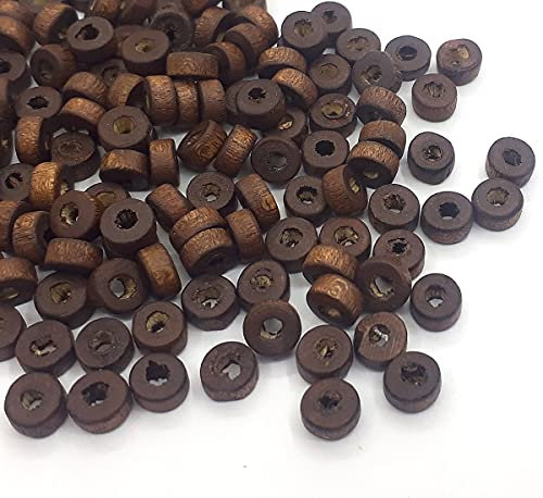 525 Stk. Holzperlen 6x3 mm Ring, Rondell, Dunkel Braun, Mini Spacer Holz Perlen mit Loch zum fädeln für DIY Schmuck Herstellung Armband Wooden Beads