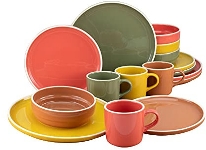 CreaTable, 22899, Serie INDIAN SUMMER, 16-teiliges Geschirrset, Kombiservice aus Steingut, spülmaschinen- und mikrowellengeeignet, Made in Portugal
