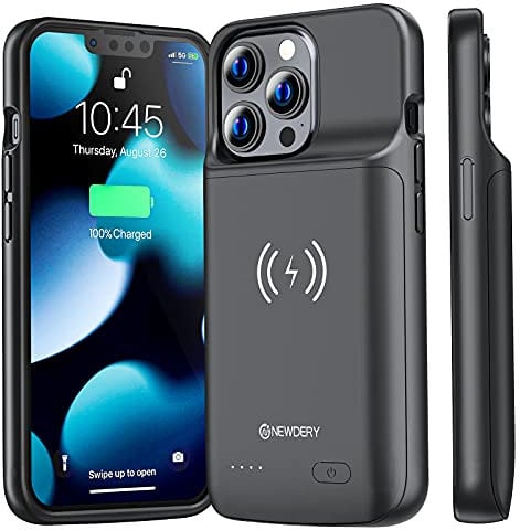 NEWDERY 4800mAh Battery Case for iPhone 13 Pro and iPhone 13, Support Qi Wireless Charging, Protective Case with Rechargeable Portable Battery for iPhone 13 Pro and iPhone 13 (6.1 Inch) Black