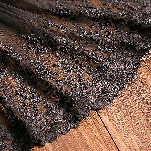 5 Yard Vintage Bestickter Spitzenbesatz Spitzenborte Dekoband Spitzenband Spitzenbordüre Zierband Spitzenstoff für Nähen Brautschleiern Petticoats Hochzeitskleid Hochzeit Deko 32cm Breite,A Schwarz
