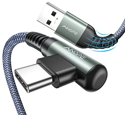 Cable usb type c [0.5M+0.5M / Lot de 2] 3,1A Câble USB C Charge Rapide, Nylon Tressé Câble Durable à Angle Droit Chargeur Samsung pour Galaxy S20 S10 S9, Note10 9 8, A50 A40,Huawei,Sony,Xiaomi,LG