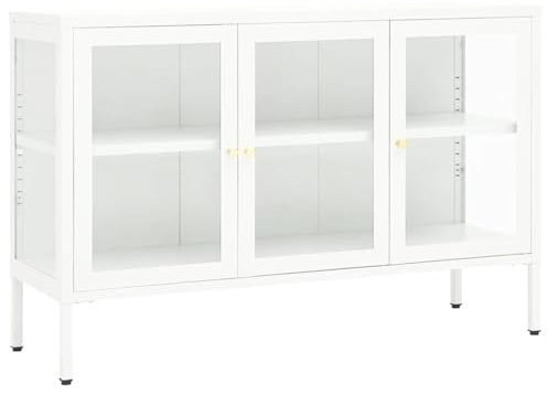 vidaXL Sideboard Kommode Anrichte Schrank Beistellschrank Mehrzweckschrank Standschrank Bücherschrank Lagerschrank Weiß 105x35x70cm Stahl Glas