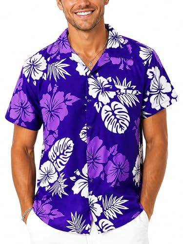 King Kameha Hawaii Hemd Männer - Tropisches Hawaiihemd Herren Kurzarm mit Hibiskus-Print & Aloha-Muster