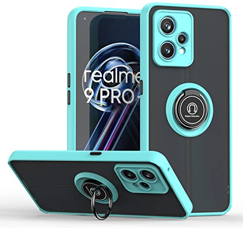 XINYEXIN Hülle für Realme 9 Pro+(Plus), Realme 9 4G, Anti-Scratch Stoßfest Handyhülle mit Ringständer, Durchscheinend PC Back + Soft TPU Bumper Case Cover - Himmelblau