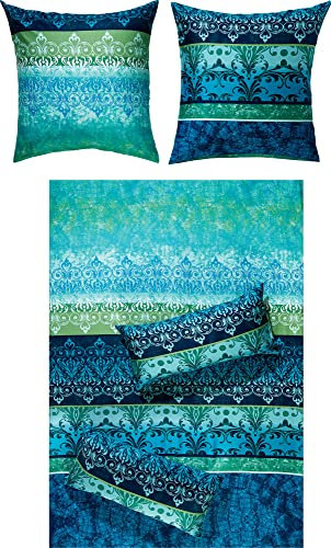 Erwin Müller Bettwäsche, Bettgarnitur, Bettbezug, Wende-Kissenbezug Mako-Satin orientalisch, blau Größe 40x80 cm / 135x200 cm - temperaturausgleichend, mit Reißverschluss