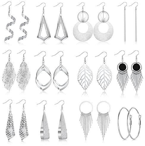 HIFOT Boho Ohrringe Hängend Damen Silber - Lange Dreieck Cabochon Blatt Rund Creolen Set für Valentinstag, Geburtstag, Party-Geschenk