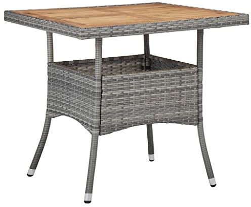 INLIFE Garten-Esstisch Grau Poly Rattan und Massivholz Akazie-6172