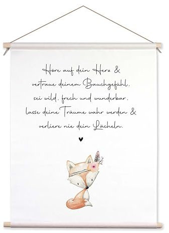artissimo, Textilposter 40x50cm, PE6607-TP, Fuchs: Wünsche Kinder, Stoff-Poster, Wandteppich, Kinderbild, Wandbild fürs Kinderzimmer, Bild Kinderzimmer, Spruch KInder Babys