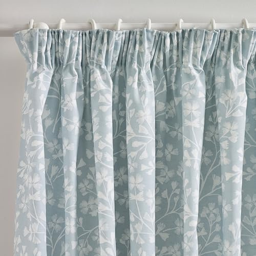 Catherine Lansfield Brooke Floral 66x90 Inch Lined Pencil Pleat Curtains Two Panels Duck egg Blue