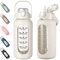 kytffu 64oz Glass Water Bottle with Straw, Half Gallon Motivational Bottle with Silicone Sleeve and Time Marker, 2L Leakproof Large Glass Water Jug for Gym Home Office, White