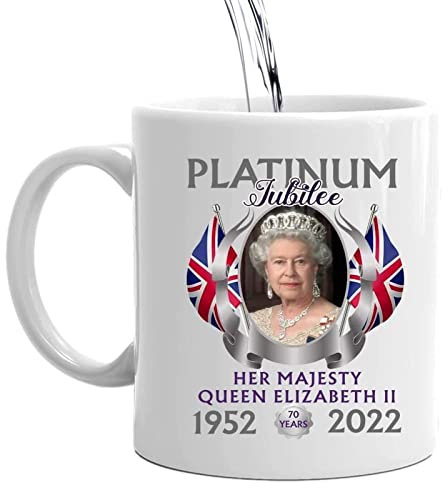 Juzinqu Verre à Eau la Reine Elizabeth II | Tasse à café Queen Commémoration avec Drapeaux Union Jack | Tasses Marchandise du jubilé Platine la Reine 2022 | Cadeaux décoration