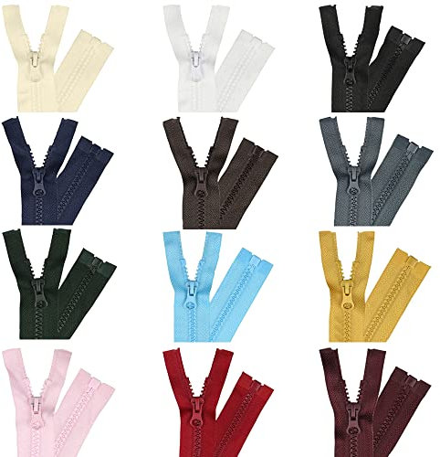 Niaciswe Reißverschlüsse 24 Stück Reißverschluss 12 Farben Reißverschluss 40cm Reißverschluss Set Reißverschluss Zipper 3.4cm Breit Reißverschlüsse Harz Reissverschluss für Jacke Kissenbezug Kleidung