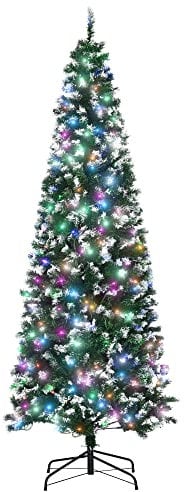 HOMCOM 7FT Tall Prelit Pencil Slim Artificial Christmas Tree with Realistic Branches, 350 Colourful LED Lights and 818 Tips, Xmas Decoration, Green