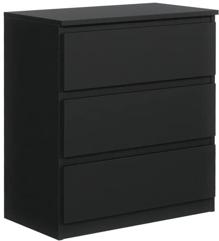 meble masztalerz Kommode Schwarz Matt mit 3 Schubladen 70 cm, Sideboard Wohnzimmer, Kommode Schlafzimmer H: 78,5 cm, B: 70 cm, T: 39 cm Kommode mit Schubladen, Schubladenschrank