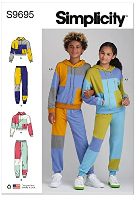 Simplicity SS9695A Girls' and Boys' Hoodie and Jogger Set A (8-10-12-14-16)