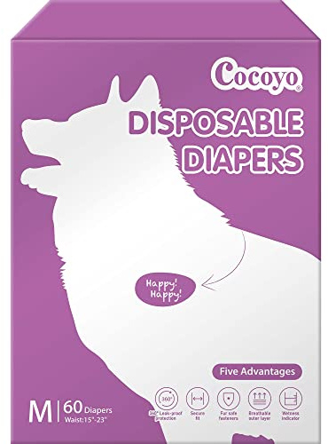 COCOYO Disposable Dog Diapers Female, Doggie Diapers Female,Puppy Diapers Female, Super Absorbent, Breathable, Wetness Indicator (Medium, 60)