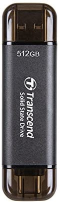 Transcend Portable SSD ESD310C 512GB Typ-A/Typ-C Kompatibel mit PS4/PS5 Schwarz - TS512GESD310C