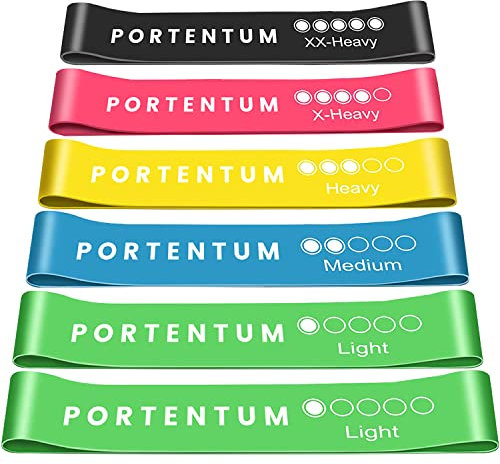 PORTENTUM Elastique Musculation, Set de 6 Bandes élastiques Fitness, Confortable et Durable Latex Sac de Rangement pour Les Bandes élastiques Musculation.