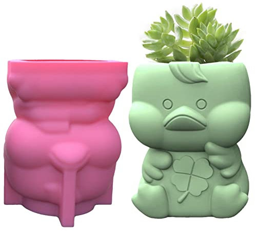 Blumentopf Beton Silikon Mädchen Gießform Blumentopf Beton Gießform Epoxidharz Silikonform DIY Sukkulenten Pflanzgefäße Formen, Blumentopf Formen, Handgefertigte Kunsthandwerk (duck)