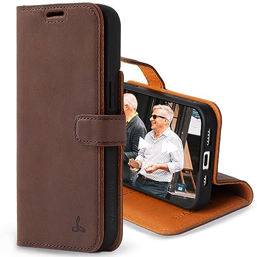 Snakehive Leather Wallet for iPhone 15 || Real Leather Wallet Phone Case || Genuine Leather with Viewing Stand & 3 Card Holder || Flip Folio Cover with Card Slot (Brown)