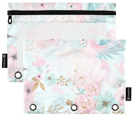 Fee Magisches Garten-Einhorn-Muster 3 Ringbücher Federmäppchen 2 Stück Aktenordner für Büro Prüfung Reißverschluss Schreibwaren Tasche