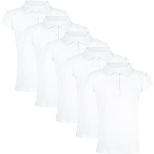 A2Z 4 Kids Girls Plain Shirts Summer Tank Top and Tees - Girls Polo Shirt White 5 Pack 5-6