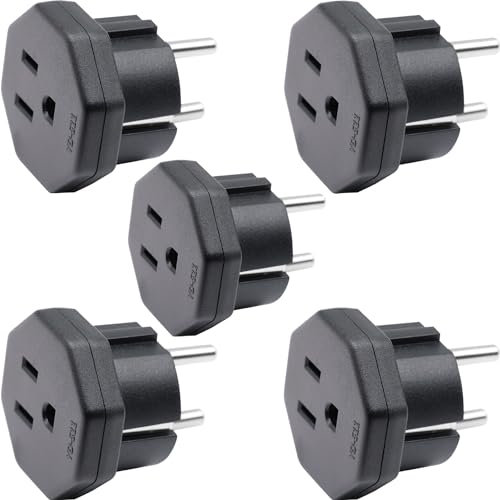 DentJet US/JP/CA Prise mâle vers EU/DE/FR/IT/ES Prise Femelle, US/CA/JP Prise mâle pour Appareil électronique Adaptateur Femelle EU à 2 Broches (5 pièces Noir)