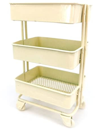 HIFFEY Mini-Trolley mit 3 Etagen, Aufbewahrungsregal, Puppenhaus-Eisen, rollendes Bücherregal, Sammlungszubehör, Miniaturwagen, C/1 Stück