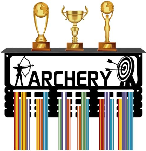 CREATCABIN Bogenschießen Medaillenhalter Trophäenregal Medaillenaufhänger Display Mit Regalständer Sport 4 Reihe Wandhalterung Für Mehr als 70 Medaillen Für Männer Gymnastik Fußball Laufen 40x20x10cm