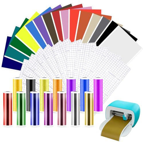 Zinueen 40 Stück Smart Vinyl Permanent für Cricut Joy, Vinyl Plotter Film Smart Metallic Vinyl Smart Glitzer Vinyl Plotterfolie Selbstklebend Transferfolie Plotter Set für DIY Tassen, Auto,Dekoration
