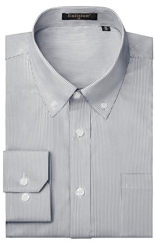 Enlision Mens Dress Shirt Causal Pinstripe Button Down Shirt for Men Long Sleeve Dark Grey Office Classic Regular Fit with Pocket 3XL