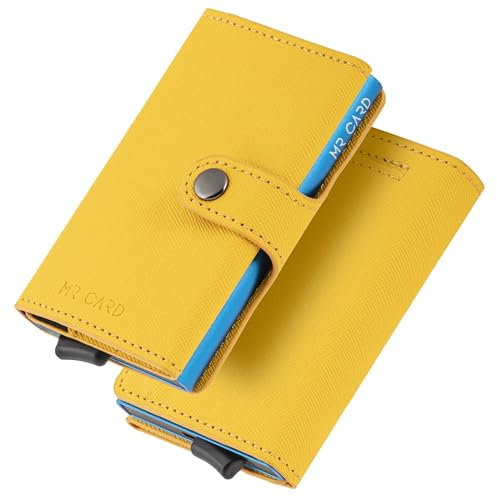 MR CARD Porte-cartes de crédit Homme | Portefeuille Homme Slim | Porte-cartes Homme | Portefeuille Homme Petit | Porte-cartes Homme | Portefeuilles Homme avec porte-monnaie, Jaune Saffiano,