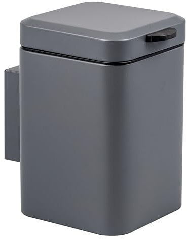 Poubelle cosmétique murale carrée Bremermann avec support mural, poubelle à double fixation, à coller ou à percer, capacité de 3 litres, en métal gris