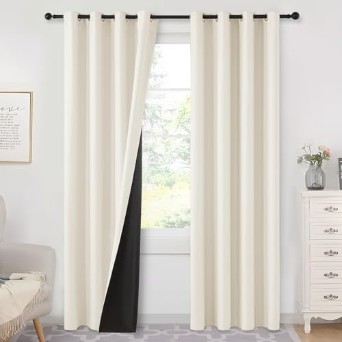 MRTREES Rideau Occultant Court 140x160 CM Beige Clair - Lot de 2 Rideaux Salon Moderne, Rideau Opaque à Oeillets, Isolant Thermique Anti Froid pour Petite Fenetre Chambre Cuisine
