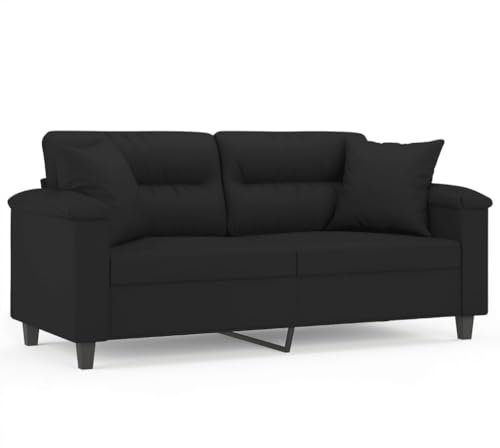 Willood 2-Sitzer-Sofa mit Kissen Liegesofa für Wohnzimmer, Polstersofa Sessel Relaxsofa Loungesofa Relaxcouch Schwarz 140 cm Mikrofasergewebe