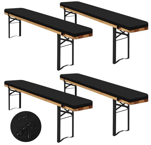 4er-Pack bierzeltgarnitur auflage, Bierbankauflage gepolstert für Bierzeltgarnitur 220x25x2cm bierbank auflagen, XL Waschbare auflagen bierzeltgarnitur für Partyzeltgarnitur(schwarz, wasserdicht)