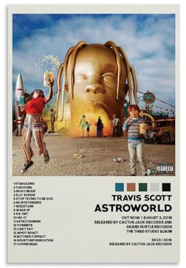 CDAXHOZ Astroworld Album1-Poster, Wand-, Hotel-Kunst-Dekoration, Gemälde, Wohnzimmer-Dekoration, Schlafzimmer, Gemälde, Badezimmer, Bar, Theke, Poster, 30 x 45 cm, ungerahmter Stil