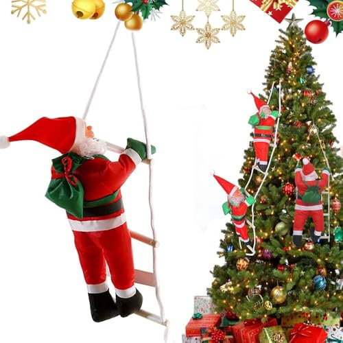 FaJoek Climbing Ladder Santa 30cm Père Noël sur échelle de Corde, Noël Ornement Suspendu Père Noël Escalade sur Échelle de Corde Pendentif Poupée Décorations, Pere Noel Decoration