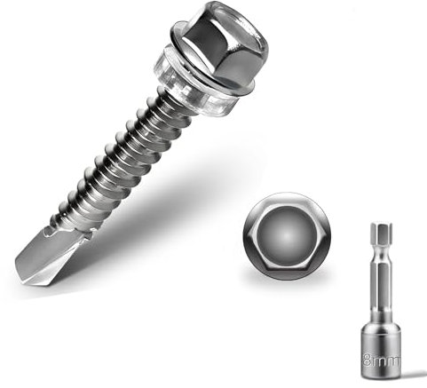 75 tornillos de cabeza hexagonal autoperforantes M5,5 x 32 mm, tornillos autorroscantes de cabeza hexagonal con enchufe hexagonal, 410 tornillos hexagonales de acero inoxidable para metal, tubos de