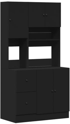 Willood küchenschrank küchenschränke buffetschrank Hochschrank Küche Schwarz 95x50x180 cm Holzwerkstoff