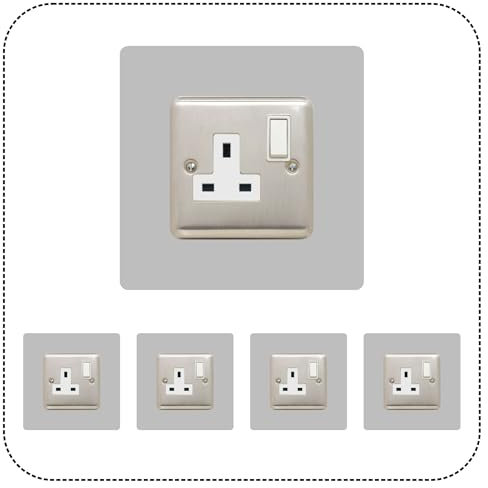 Set of 5 Single Socket Surround, Acrylic Back Panel or Plate, Protect Wall from Finger Prints, Choose from 18 Colours (Grey)