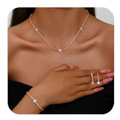 FDEETY Parure Gioielli per Donna Set Gioielli da Sposa con Strass Collana da Sposa Bracciale e Orecchini Set con Strass Collana con Strass Festa Nuziale per Donne e Ragazze