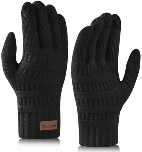 Milduall Gestrickte Handschuhe Touchscreen, Strickhandschuhe Winter Handschuhe Fingerhandschuhe Winterhandschuhe Thermohandschuhe Fäustlinge für Damen Mädchen Outdoor, Schwarz