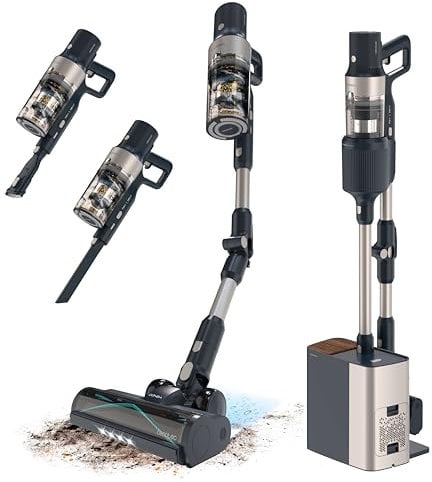 Cecotec Scopa Elettrica Senza Fili Rockstar 5500 Hurricane Station Flex. 220 AW, 700W, Base di Autovuotamento, Fino a 90 min di Autonomia, Spazzola Antigroviglio, Tubo Flessibile e Ciclone Parallelo